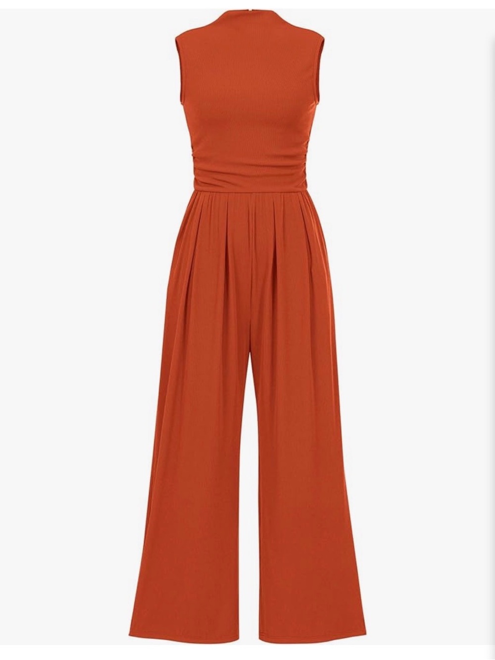 Sleeveless Wide-Leg Jumpsuit in Burnt Orange. Size Small